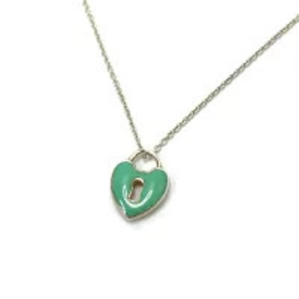 Tiffany Co Heart Lock Necklace Blue Enamel Sterling Silver TIFFANY Co